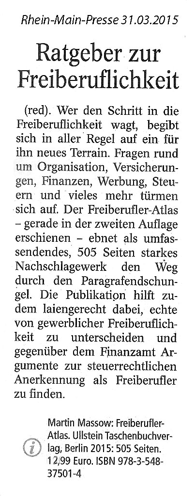 Freiberufler-Atlas Rezension in der Rhein-Main-Zeitung 31.03.2015